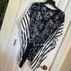 Lane Bryant Navy Floral Tunic with White Stripes